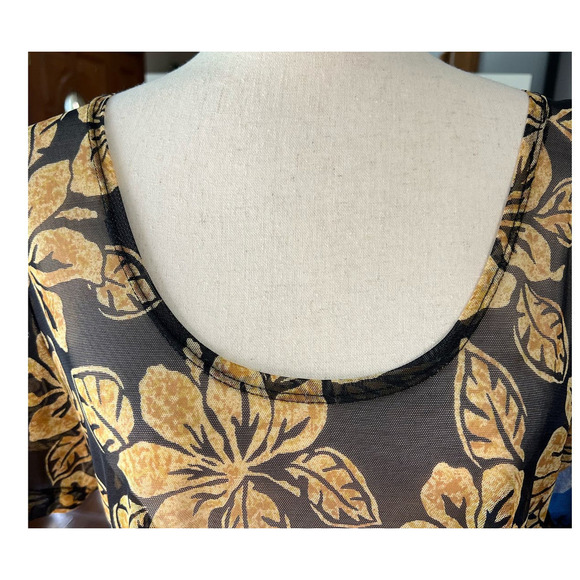 Vintage Cole Illusion Mesh Baby Doll Top, Floral, Black/Orange, size Medium - Picture 2 of 9